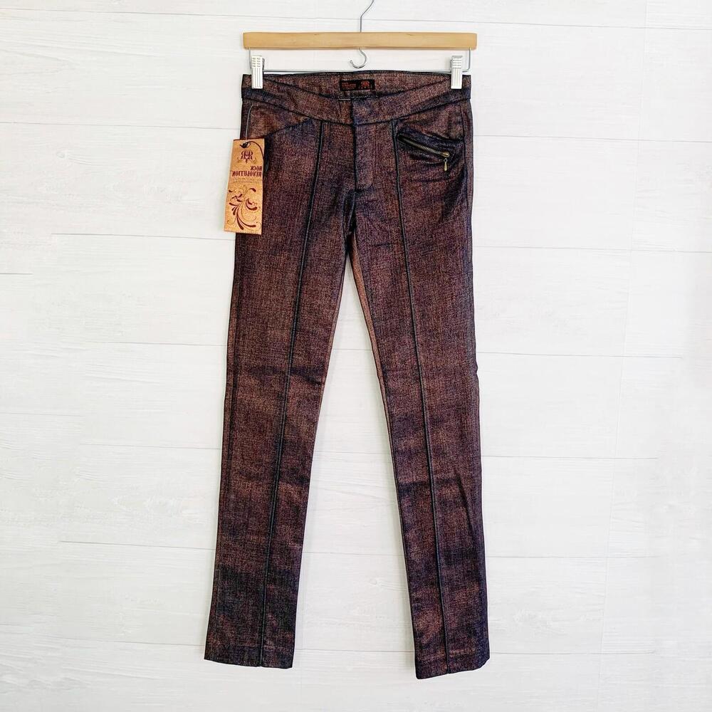 NWT Rock Revolution - Copper Star metallic finish creased denim jeans, sz 24